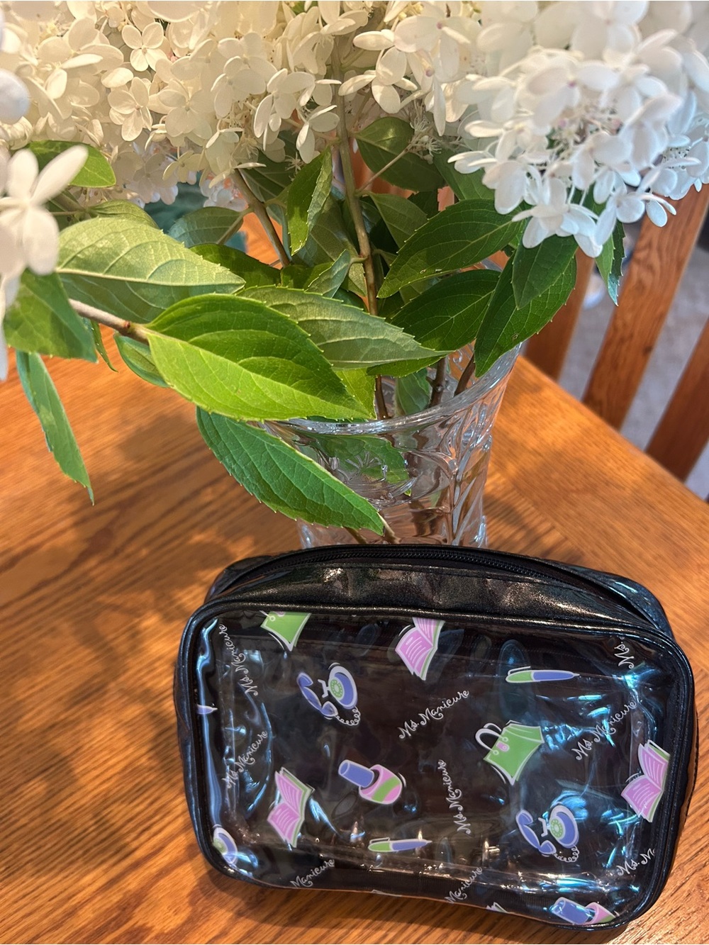 Clear Black Cosmetic Travel Bag with Pink & Green Accents